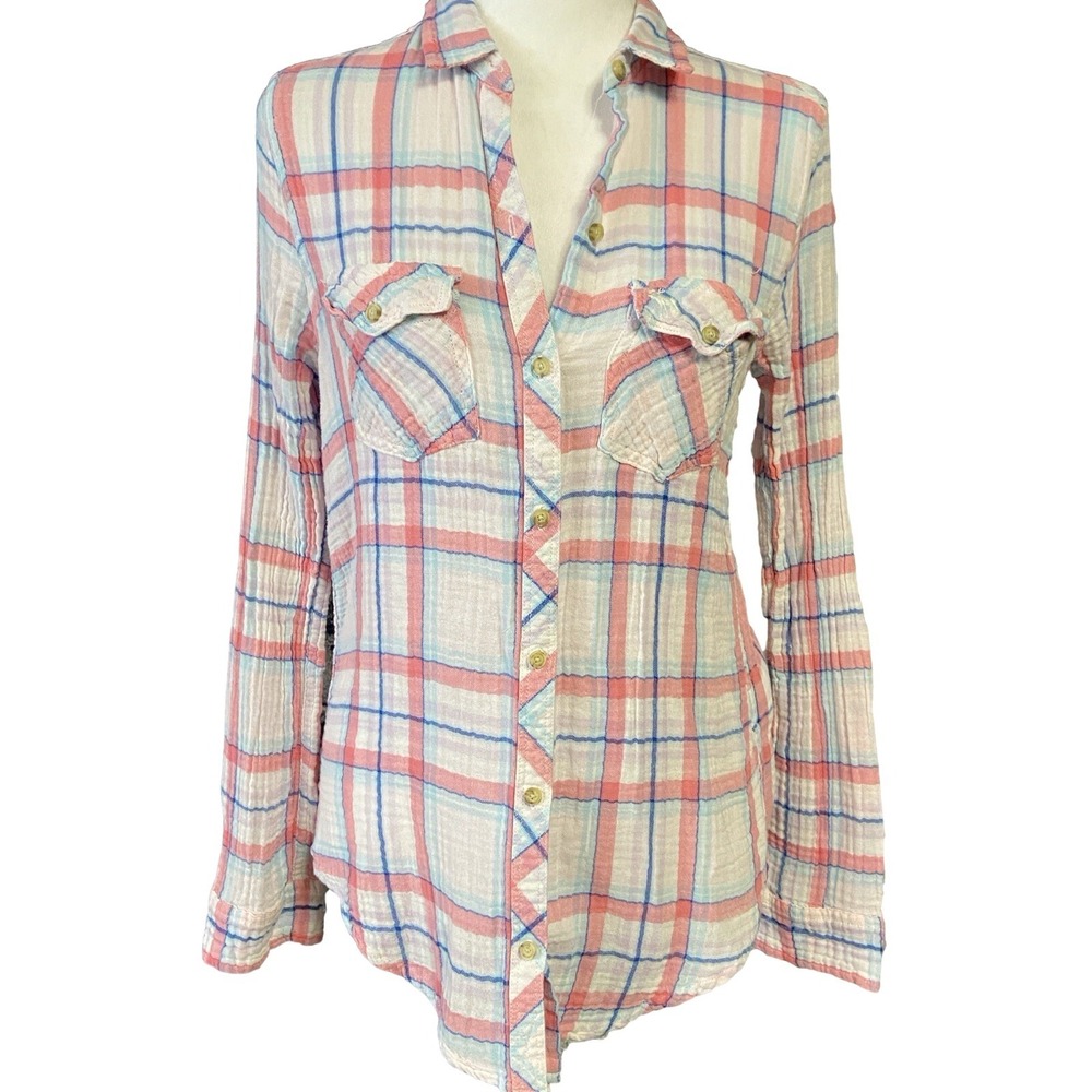 Abercrombie & Fitch Shirt Womens S Pink Blue Plaid Gauze Button Up Top Casual